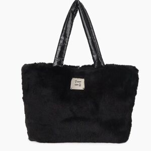 Think Rolyn Duplex Reversible Faux Fur Tote Travel Shoulder Work Gym Bag Black